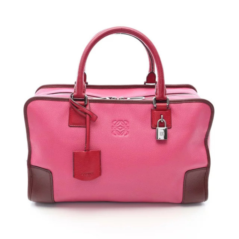 Loewe Amazona Handbag Leather Pink Red Brown